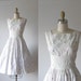 vintage 1950s dress / 50s white dress / embroidered flower dress