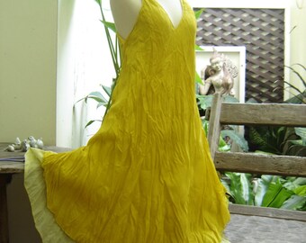 M-XL Double Layers Cotton Dress - Mustard Yellow