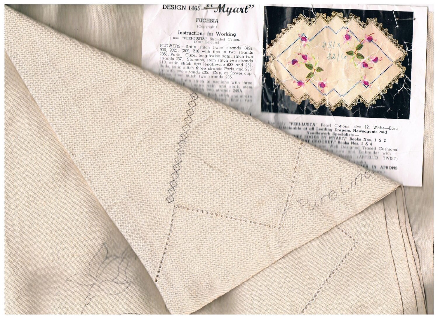 Vintage Traced Linen Embroidery Kit for aTablecloth by Myart