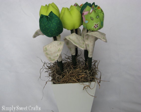 Fabric Flower Bouquet- Green tulips- Fabric tulips- Flower arrangement- Fabric flower centerpiece. Spring flowers