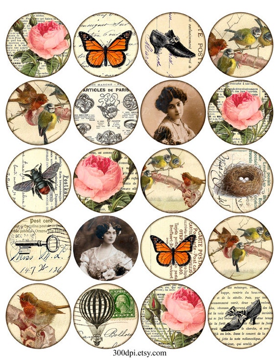 2 inch circles vintage digital images tag ephemera scan rose etsy