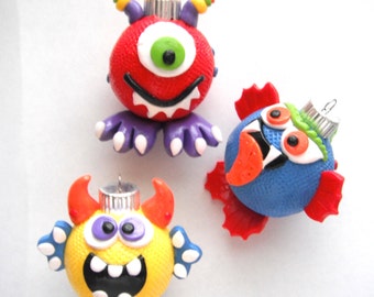 Ornaments Little Monsters handmade glass polymer clay christmas ornaments ( 3 )