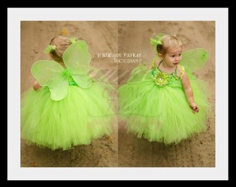 Tinkerbell Tutu Dress - Halloween or Birthday Costume - Green - Fairy Princess -Size 7/8