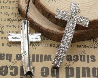 2pcs of 24x46mm silver tone Sideways Cross Rhinestone Connector,Cross Bracelet Connector,bangle findings