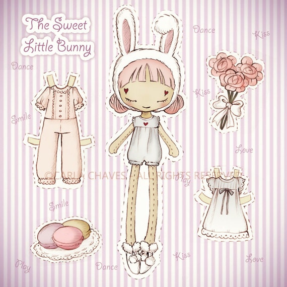 The Sweet Little Bunny paper doll made to order