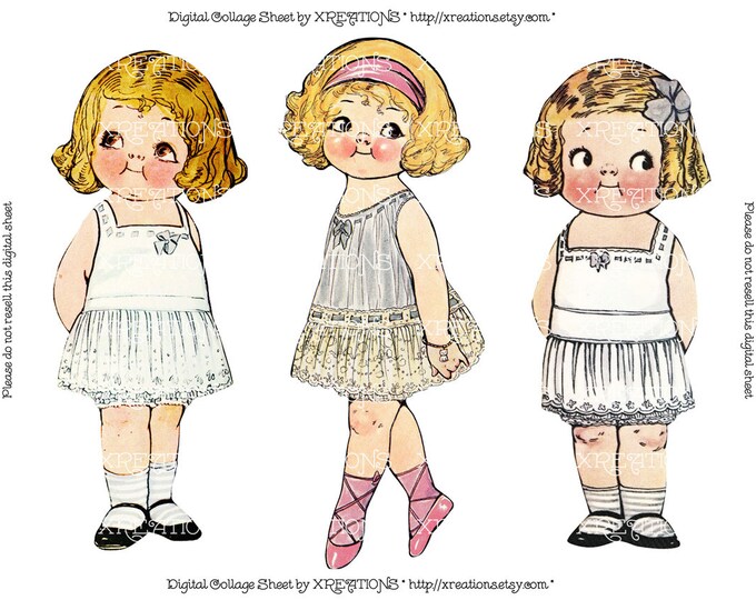 Dress Up Your Own - Cute Vintage Paper Dolls Repro - Digital Collage Sheet