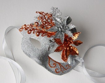 MASK- Silver and Copper Fields- masquerade mask, Mardi Gras, fairy,Venetian