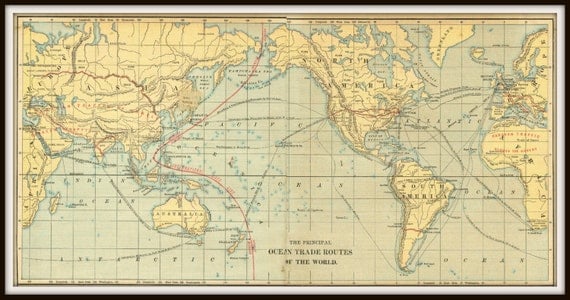 1885 OCEAN TRADE ROUTES Antique Map Buy 3 Maps Get 1 Free