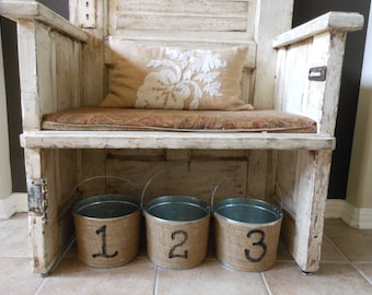 3 burlap Buckets 1,2, & 3 Buckets painted with numbers 1-3/ 5 Qt Handpainted BUCKET