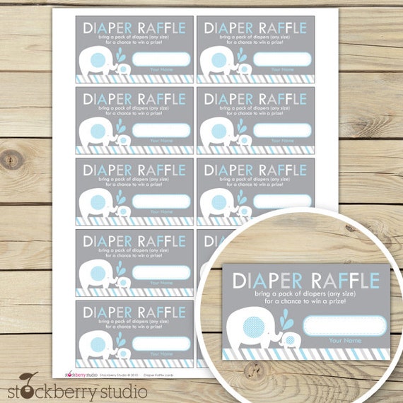 Elephant Baby Shower Diaper Raffle Tickets - Blue and Gray Baby Shower Games - Instant Download - Boy Baby Shower Invitation Insert Cards Il_570xn