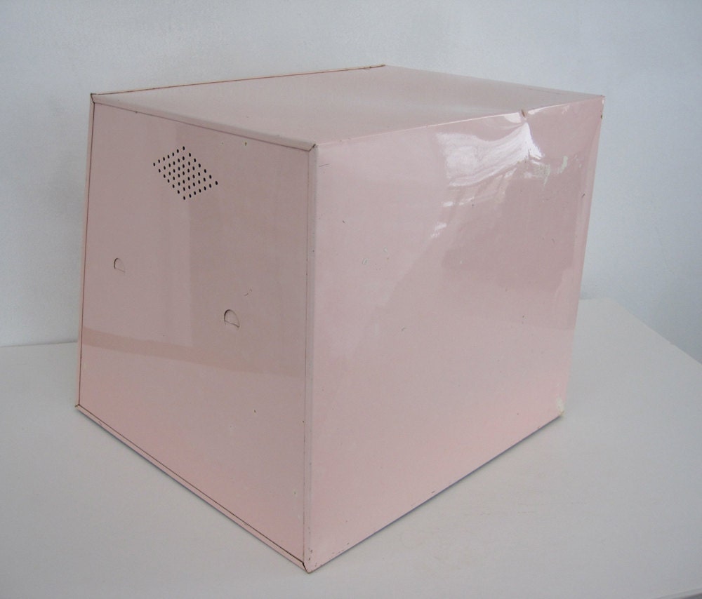 Vintage Metal Bread Box Tin Atomic Pink Kitchen Home Decor