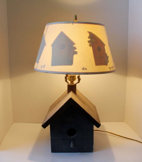 Rustic Birdhouse Lamp with Matching Bird House Lamp Shade