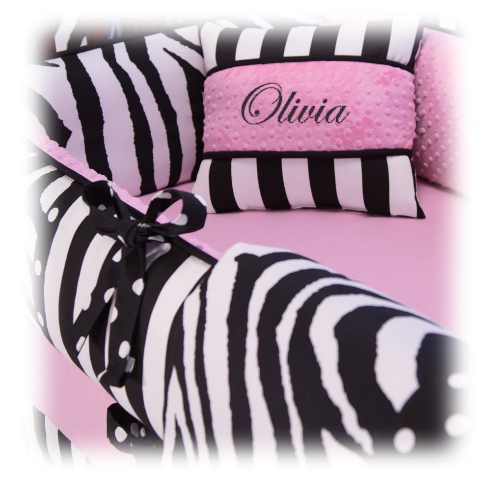 Ava 5pc BABY GIRL Zebra Crib Bedding Set Custom Made