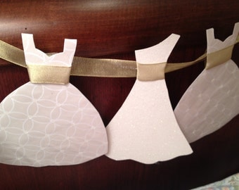 Wedding Dress Garland Paper Bridal Shower Decoration Sparkly White and Gold