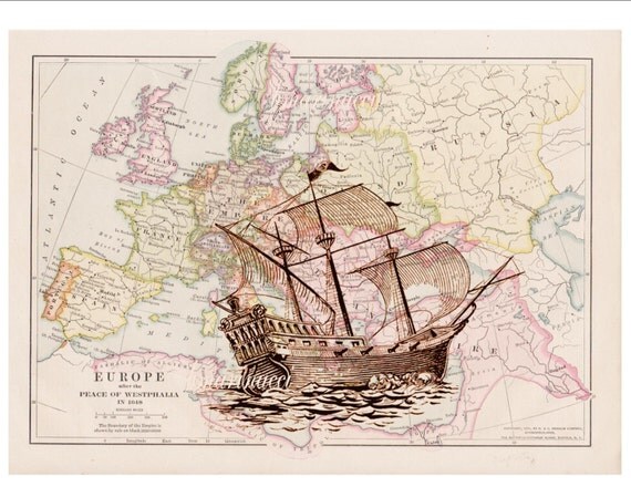 Download Antique pastel color map Old World Vintage brown sailing ship