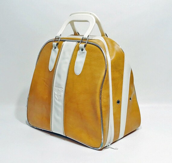 Vintage Bowling Ball Bag / Stebco Gold & White Bowling Bag