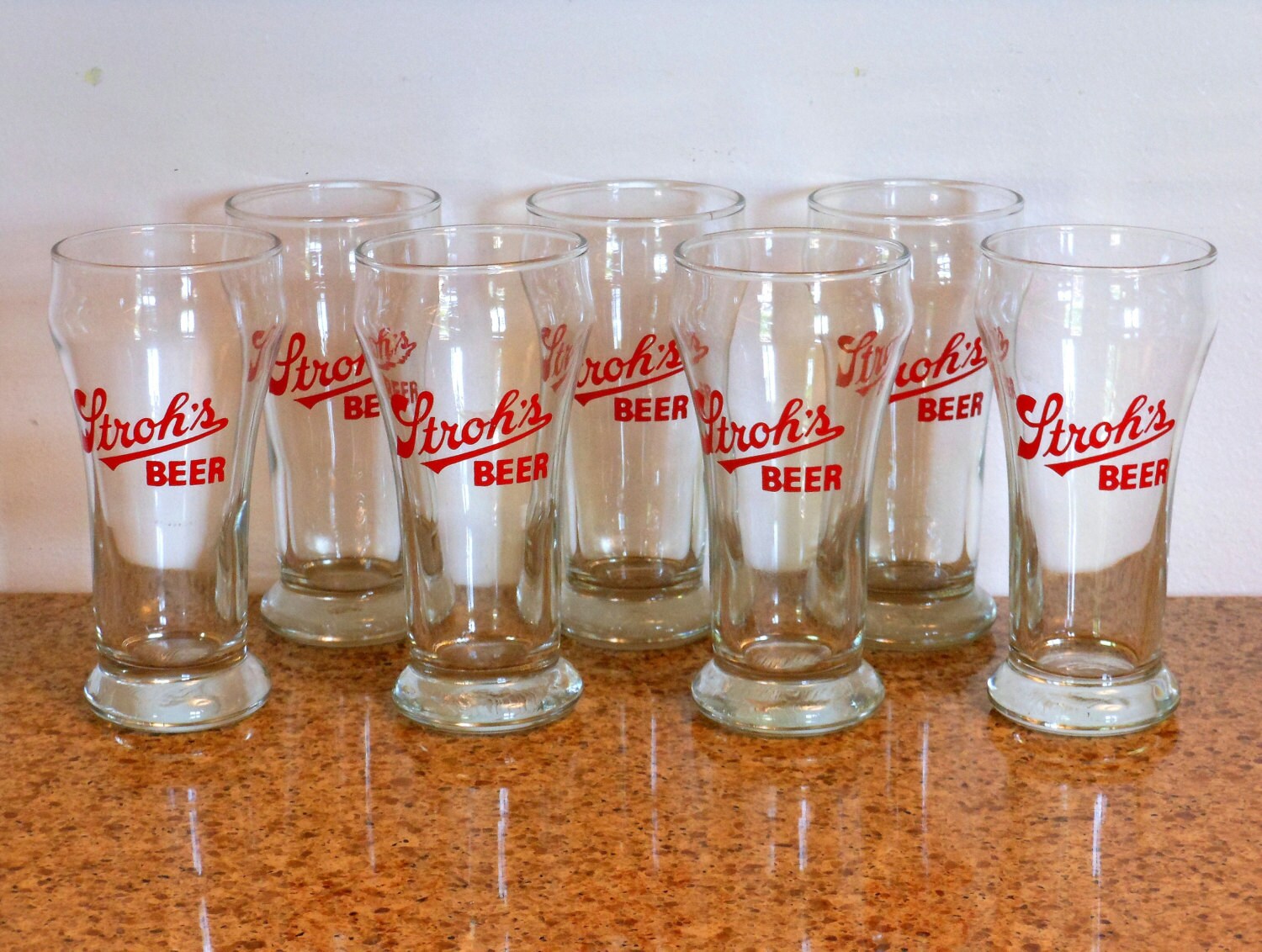 Vintage Strohs Beer Tasting Glasses Set of 7 by 2cool2toss on Etsy
