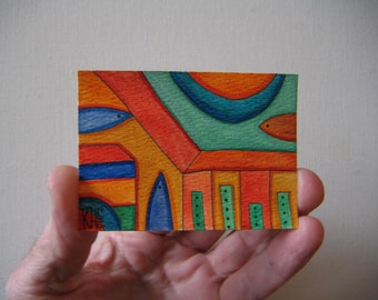 Downtown, Original ACEO Watercolor by Fig Jam Studio