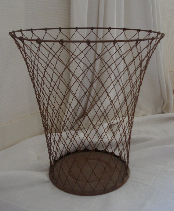 vintage french metal wire wastebasket