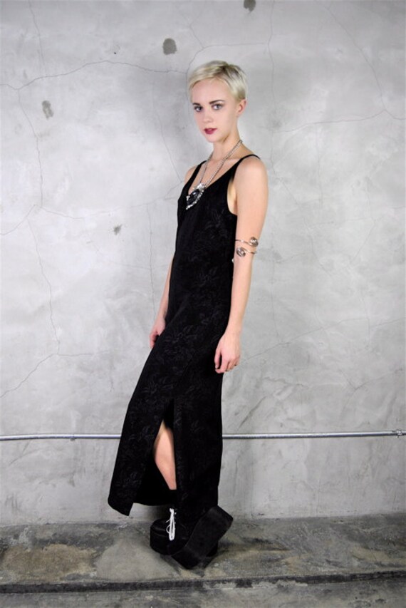 black dress 90s minimal goth punk long black by youngandukraine