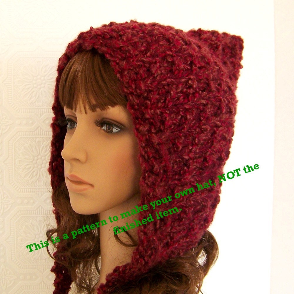 Download Instant download knitting hat pattern adult pixie hood pdf