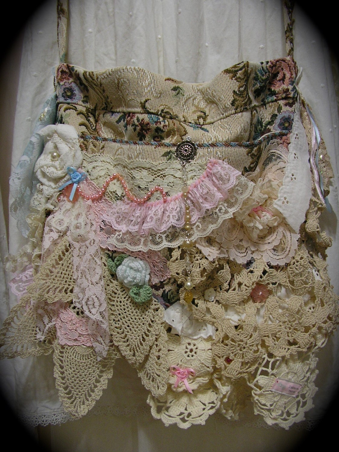 Large Shabby n Chic Bag romantic pink laces vintage lace