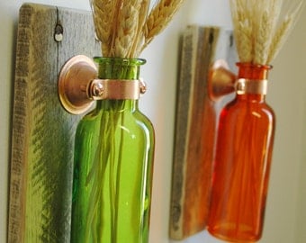 Colored Bottle Pair, Farmhouse decor, Fixer Upper style decor, rustic bottle wall decor, Farmhouse style, fixer upper style, Fall decor