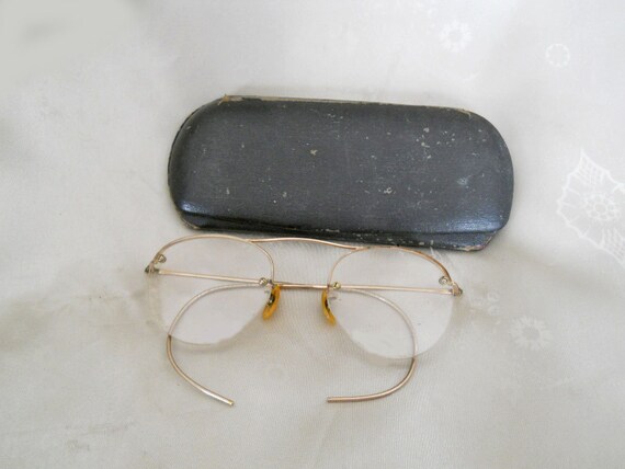 Antique Rimless Eyeglasses 1900s Gold Filled Vintage Eyewear And Case Steampunk