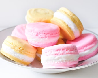 CLEARANCE! Raspberry Lemon French Macaron Soaps - Laduree inspired - 2 macaroons - food soap - pastel pink and lemon yellow