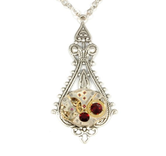 JANUARY Steampunk Necklace, Steampunk Wedding Necklace Vintage Watch Necklace Red Silver Victorian Steampunk Jewelry by VictorianCuriosities by VictorianCuriosities steampunk buy now online JANUARY Steampunk Necklace, Steampunk Wedding Necklace Vintage Watch Necklace Red Silver Victorian Steampunk Jewelry by VictorianCuriosities by VictorianCuriosities steampunk buy now online