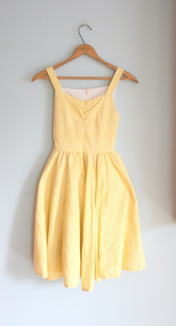 Vintage 60s YELLOW CHECKERED Girls Dress....size 10