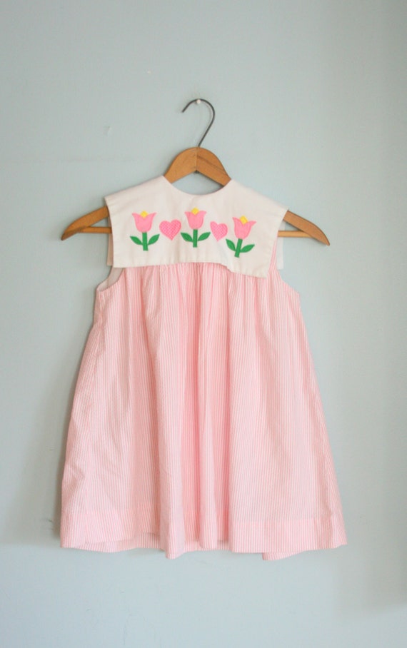 Vintage HEARTS and TULIPS Pink Girls Dress.....size by retroandme