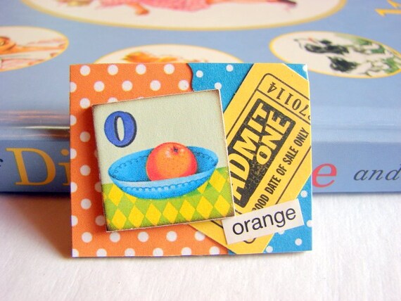 Childs Girls Brooch  Alphabet ABC  O Is For Orange  by mimiandlucy