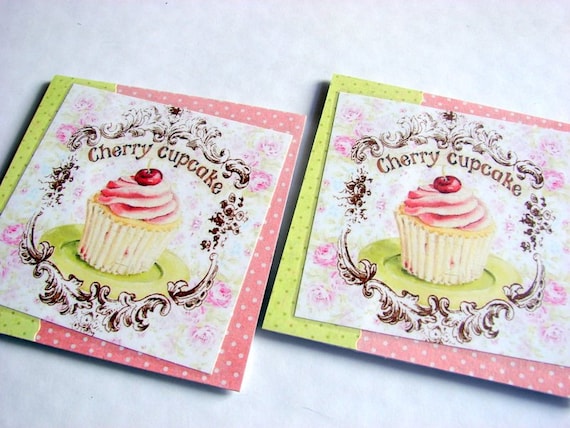 Coaster Set  Cherry Cupcake  Large Paper Chipboard by mimiandlucy