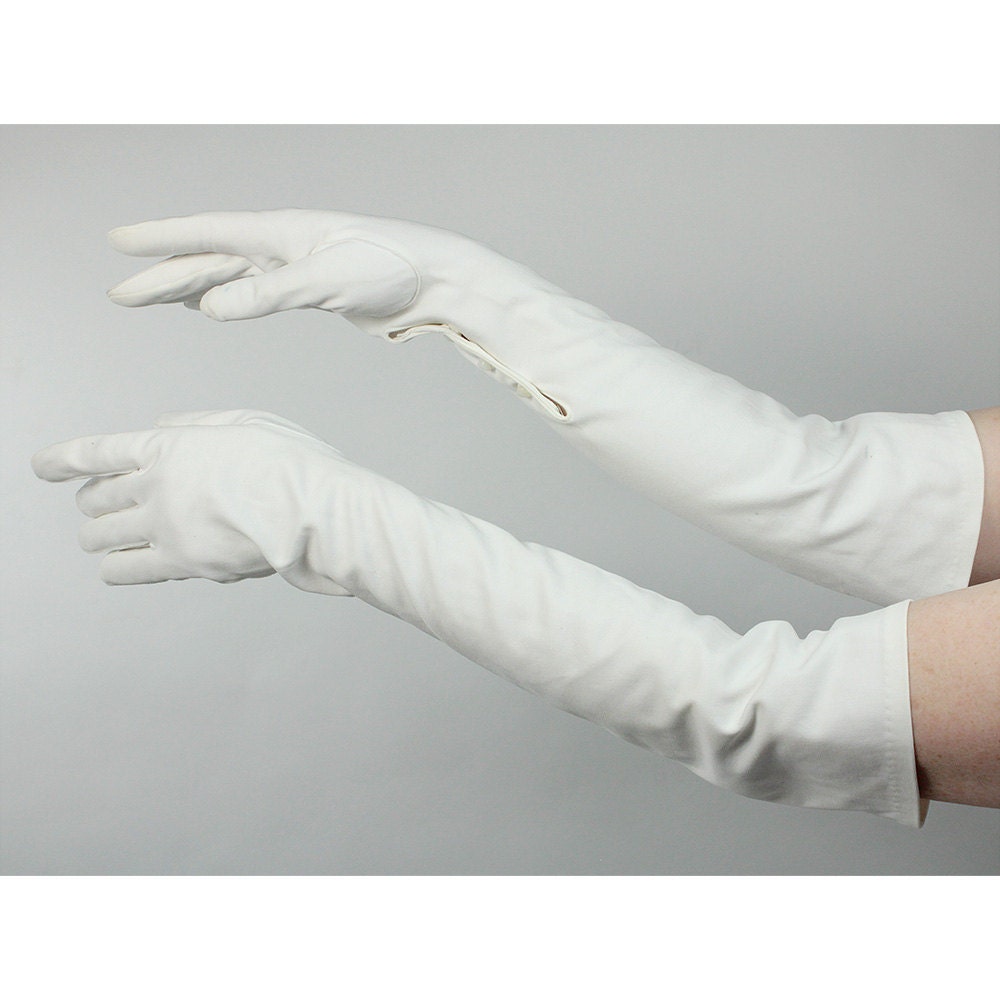 White cotton Opera gloves. Full length evening gloves.