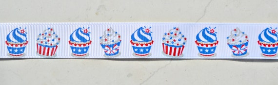 patriotic nautical red, white and royal blue cupcakes on white 7/8" grosgrain ribbon- 4th of july Il_570xn