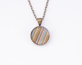 Warm stripes, geometry pendant, orange, beige, FREE SHIPPING, gift under 25, short necklace,