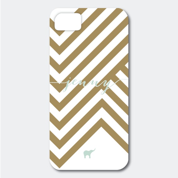 Personalized iPhone, Samsung Galaxy, or Blackberry Case - Jenny Collection - Chevron Inspired shown in Gold and Pool