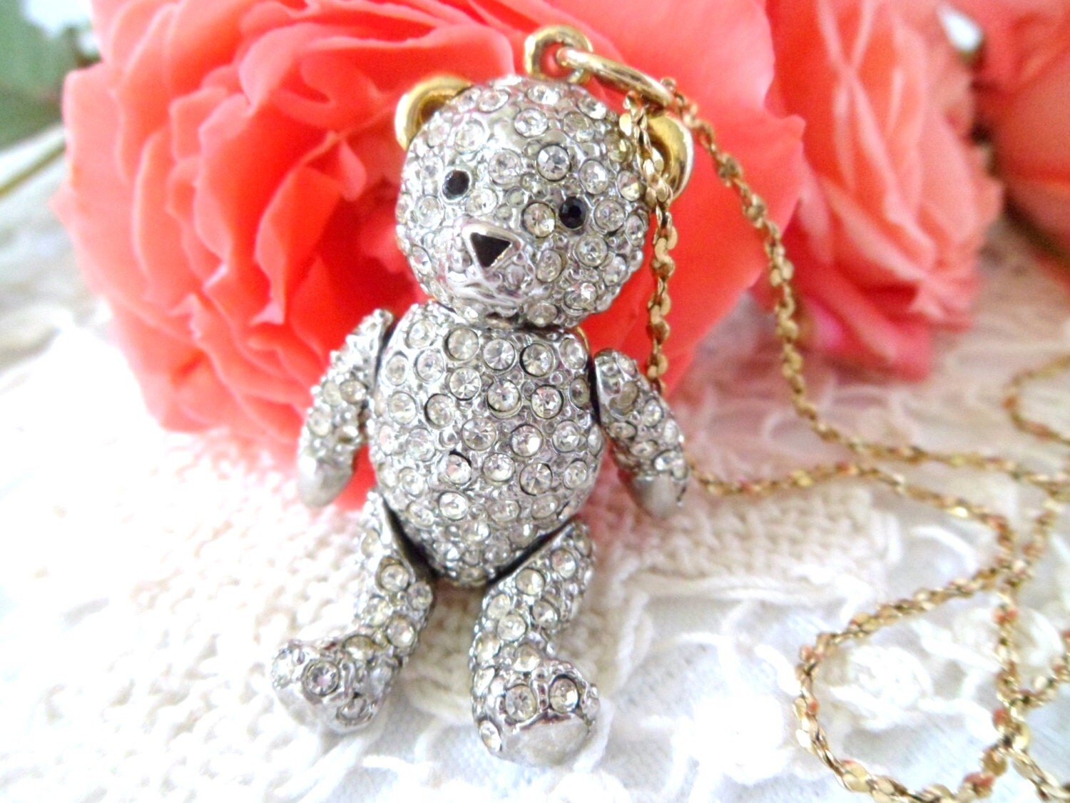 teddy bear necklace set