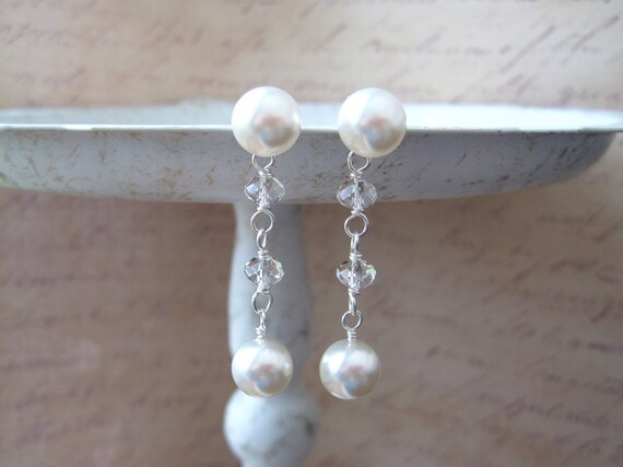Items similar to Dangle Pearl Earrings. Pearl Earrings. Pearl Stud ...