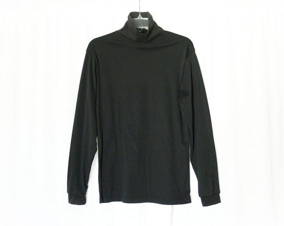 Vintage 80s Men's Black Turtleneck Shirt S L.L. by PopFizzVintage