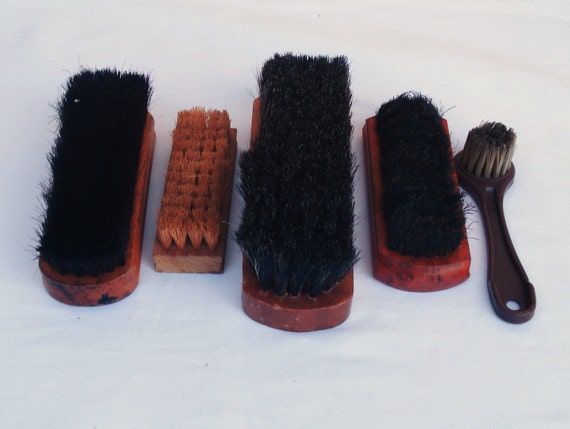 Vintage Set Of Shoe Shine Box Brushes.