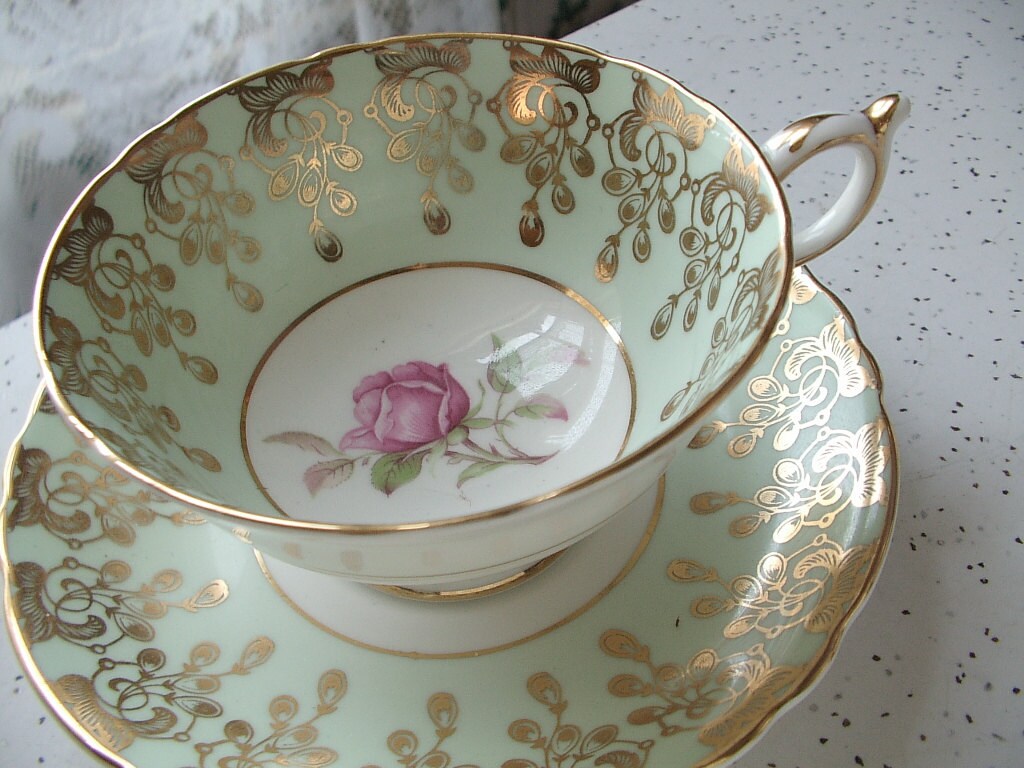 Antique green tea cup set vintage Paragon English by ShoponSherman
