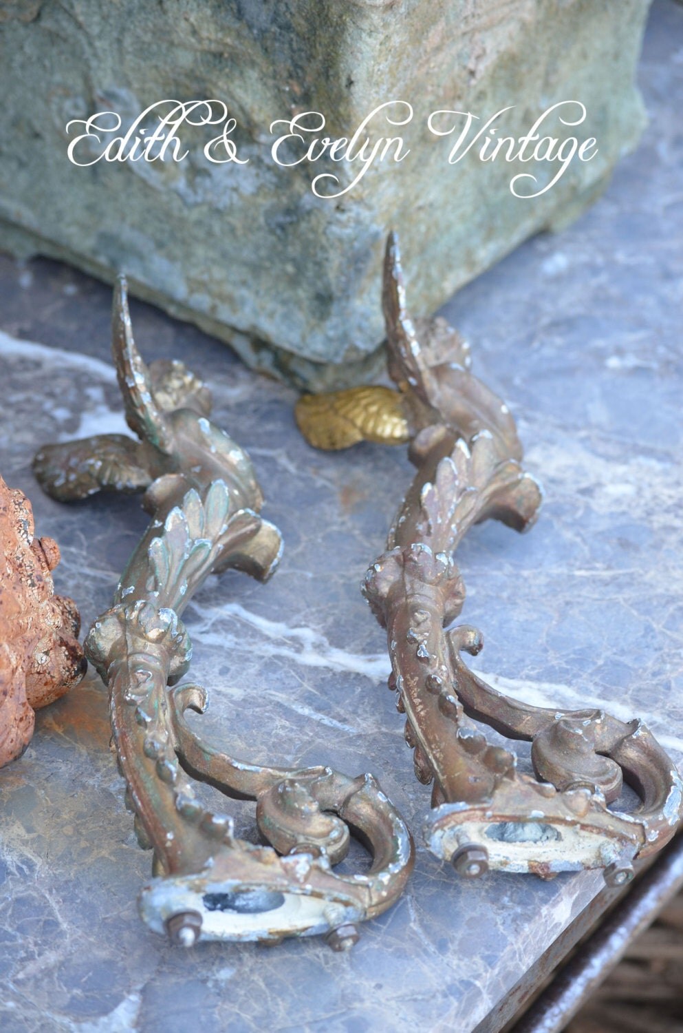 Antique Church Salvage Angel Garniture Cast Iron Gothic