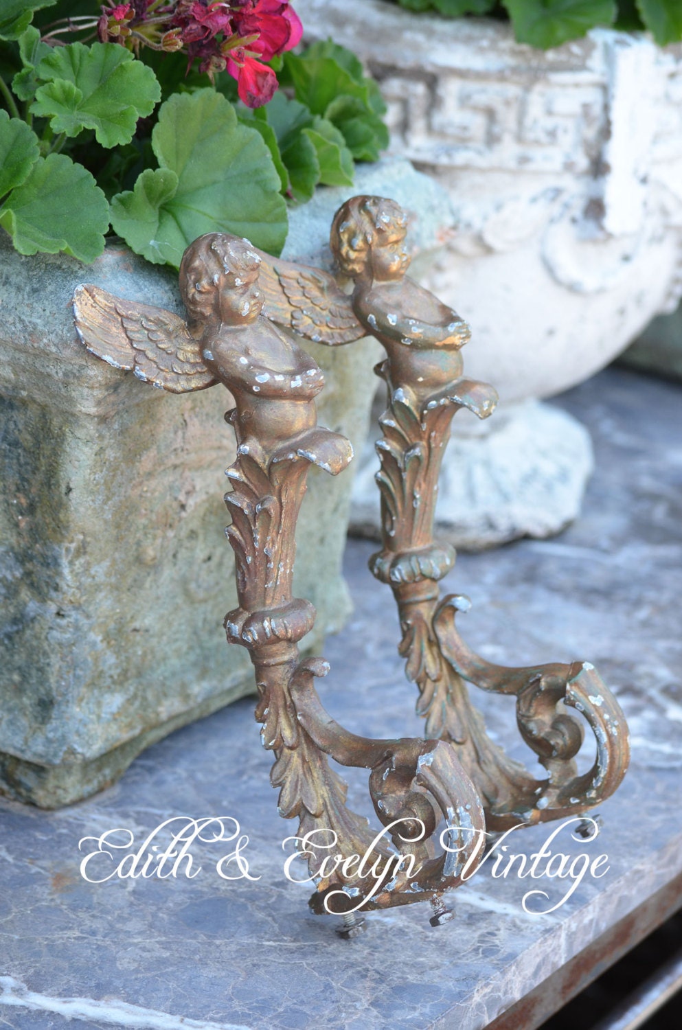 Antique Church Salvage Angel Garniture Cast Iron Gothic