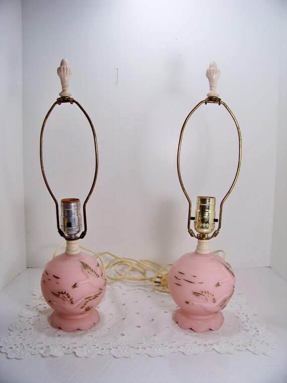 Vintage Frosted Pink Lamp Set Bedroom Lighting Mid Century