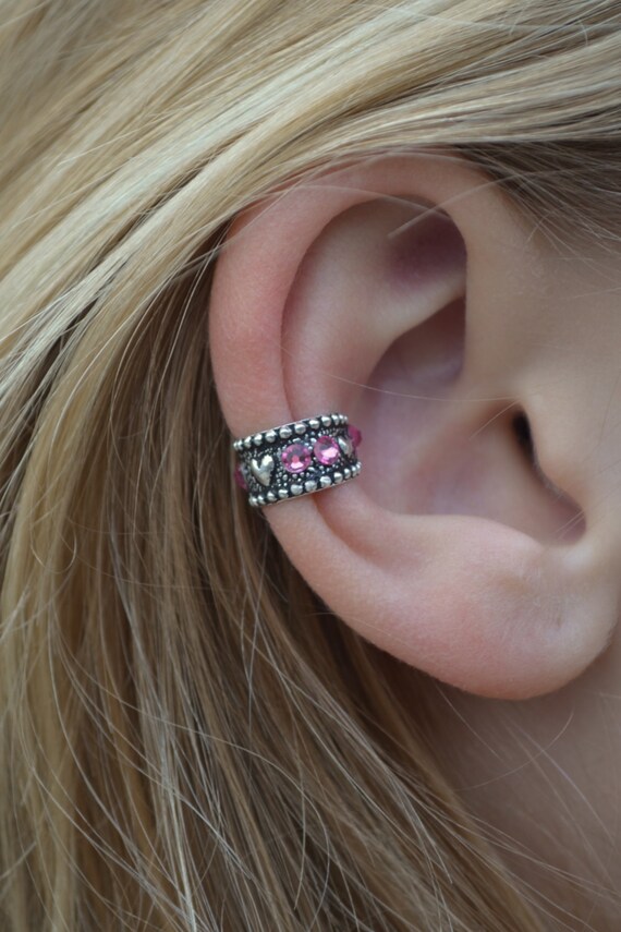 Hearts with Crystals Ear Cuff SINGLE SIDE by ChapmanJewelry