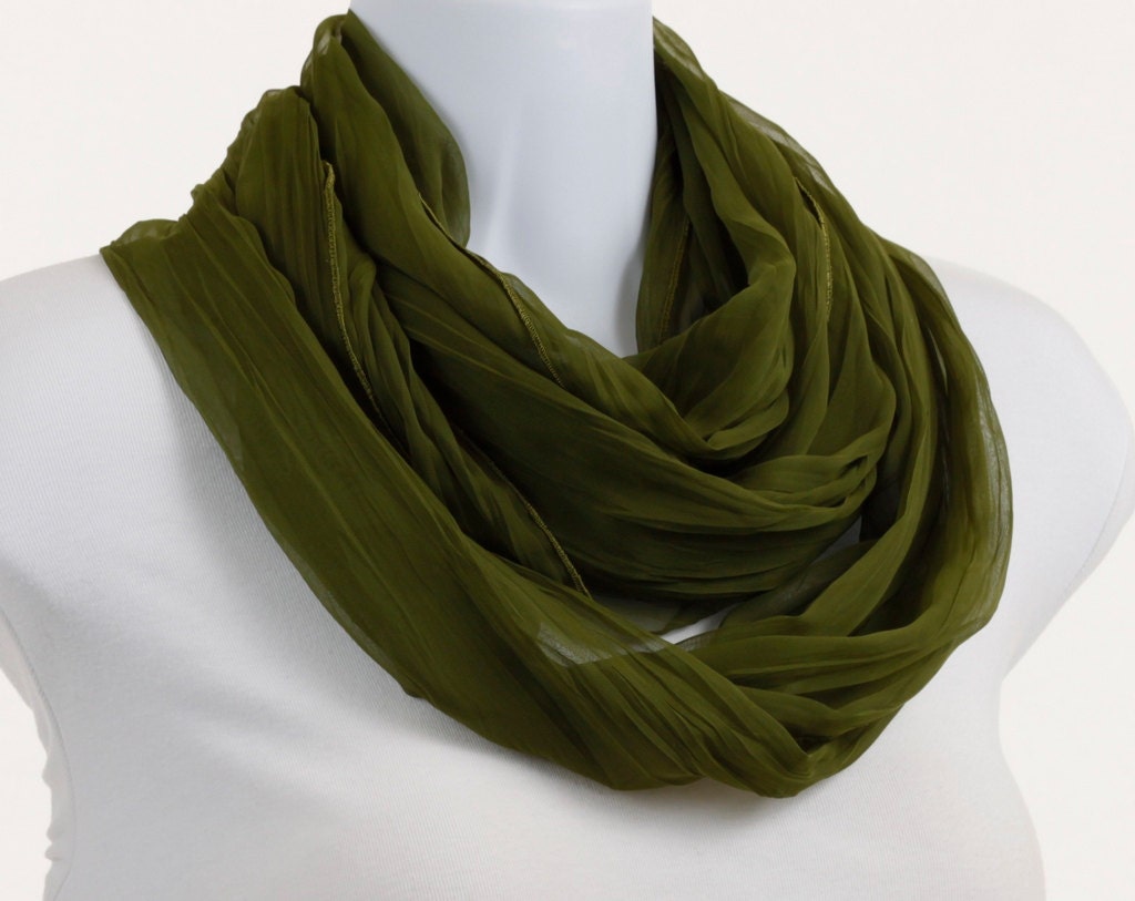 Olive Green Infinity Scarf Lovely Wide Sheer Delicate
