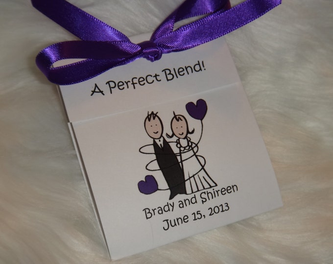 Super Cute Bride and Groom Bridal Shower Wedding Tea Bag Favors in Lavender Blue Red Purple