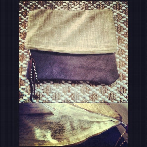 Leather and Tweed Oversized Clutch